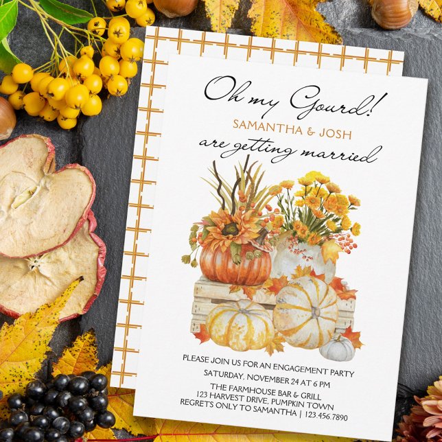 Oh My Gourd Pumpkin Thanksgiving Engagement Party Invitation (Creator Uploaded)