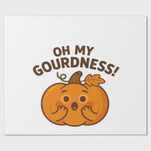Oh My Gourdness! � Surprised Pumpkin Kawaii Art Cl Wrapping Paper