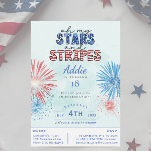Oh My Stars and Stripes July 4th Birthday Party Invitation