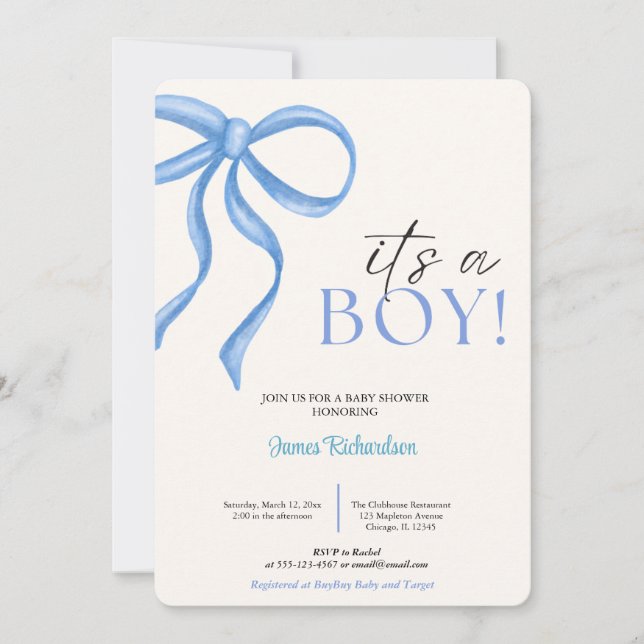 Oh niño eucaliptos modernos globos azules bebé invitation (Front)