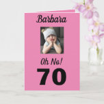 Oh No! 70th Birthday Funny Grumpy Girl Celebrate Card<br><div class="desc">Have fun on a milestone birthday for age 70 with an “Oh No!” card. She will smile at the pink,  white and black colours along with the encouraging message to "Celebrate!". A modern and memorable design captures the endearing sentiment in the funny grumpy girl.</div>