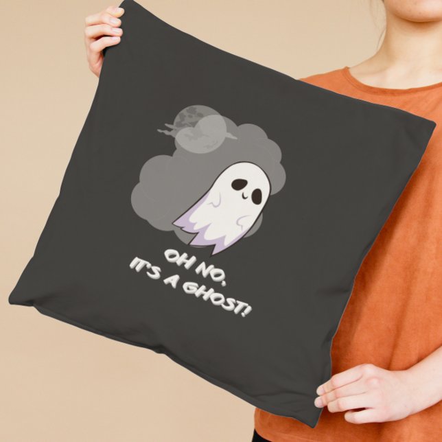 Oh no, it's a ghost! Cute funny black Halloween Cushion (Creator Uploaded)