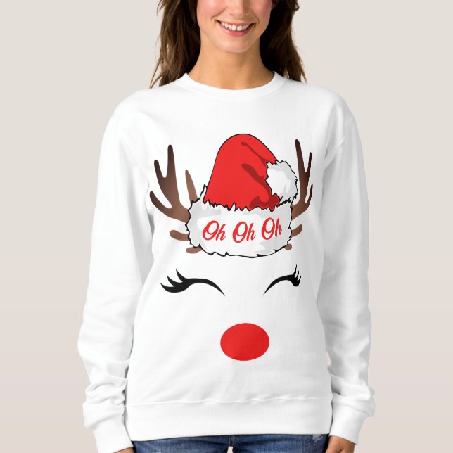 Oh Oh Oh Ugly White Reindeer Christmas Sweatshirt (Front)