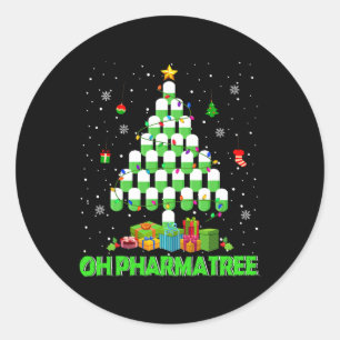 Oh Pharmatree Christmas Tree Pharmacy Medication P Classic Round Sticker