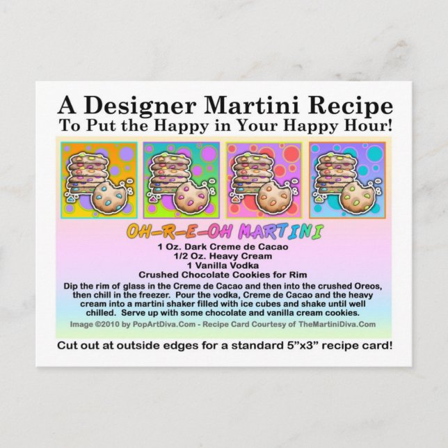 Oh-R-E-Oh Cookie Martini Recipe Card Postcard (Front)