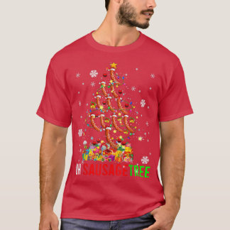 Oh Sausage Tree Funny Xmas Tree Light Santa Sausag T-Shirt