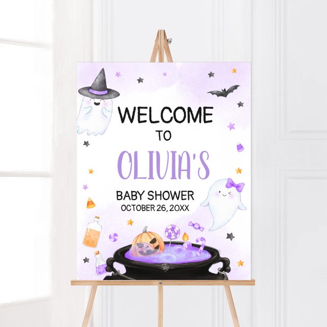 Oh Sheet Boo-y Halloween Baby Shower Welcome Poster (Purple Oh Sheet Boo-y Ghoul Baby Shower Welcome Sign)