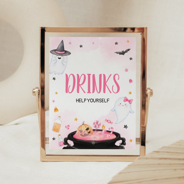 Oh Sheet Ghoul Halloween Baby Shower Drinks Poster (Pink Oh Sheet Baby Shower Drinks Sign)