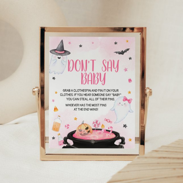Oh Sheet Ghoul Halloween Don't Say Baby Poster (Pink Oh Sheet Baby Shower Don't Say Baby Sign)