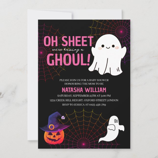 Oh Sheet It's a Ghoul Halloween Baby Shower  Invitation (Front)