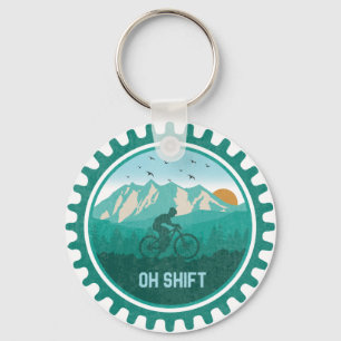 Oh Shift Retro Mountain Bike Vintage MTB Cycling Key Ring