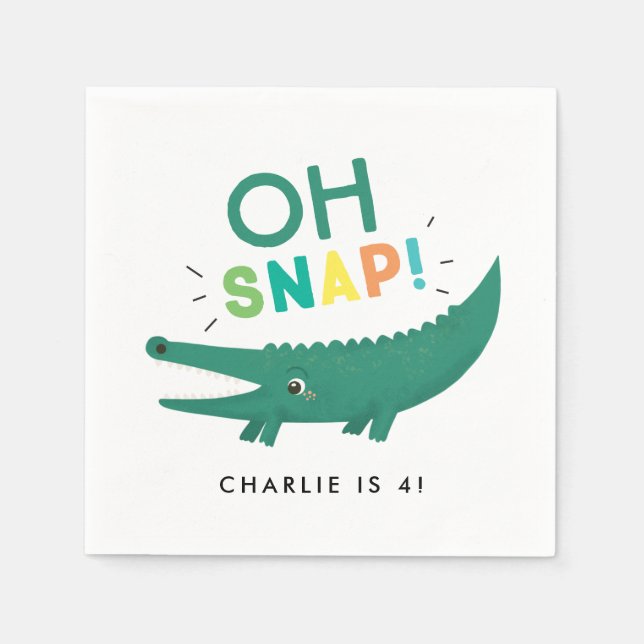 Oh Snap Alligator Crocodile Birthday party napkins (Front)