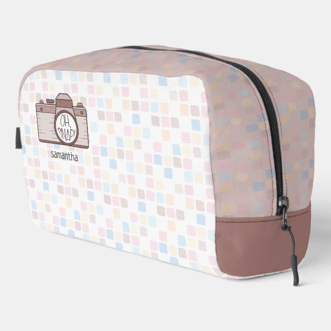 Oh Snap! Brown Pastel Camera Toiletry Bag (Right Corner)