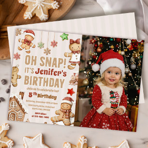 Oh Snap Christmas Gingerbread Birthday Photo Invitation