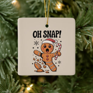 Oh Snap! Christmas Gingerbread Cookie Santa Hat  Ceramic Ornament
