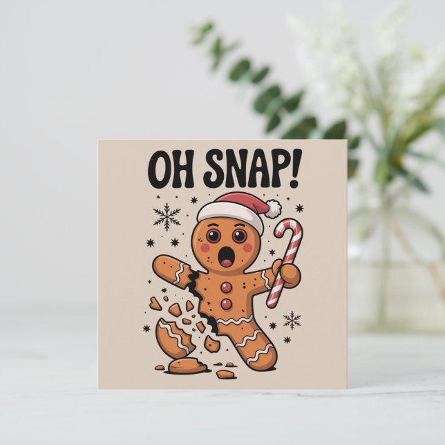 Oh Snap! Christmas Gingerbread Cookie Santa Hat  Holiday Card (Standing Front)