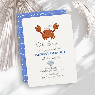 Oh Snap Crab Blue Waves Boy  Birthday Invitation