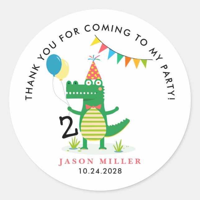 Oh Snap Cute Alligator in Swamp Kids Birthday Classic Round Sticker (Front)