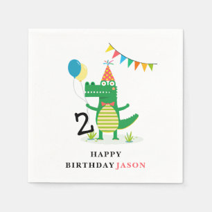Oh Snap Cute Alligator in Swamp Kids Birthday Napkin