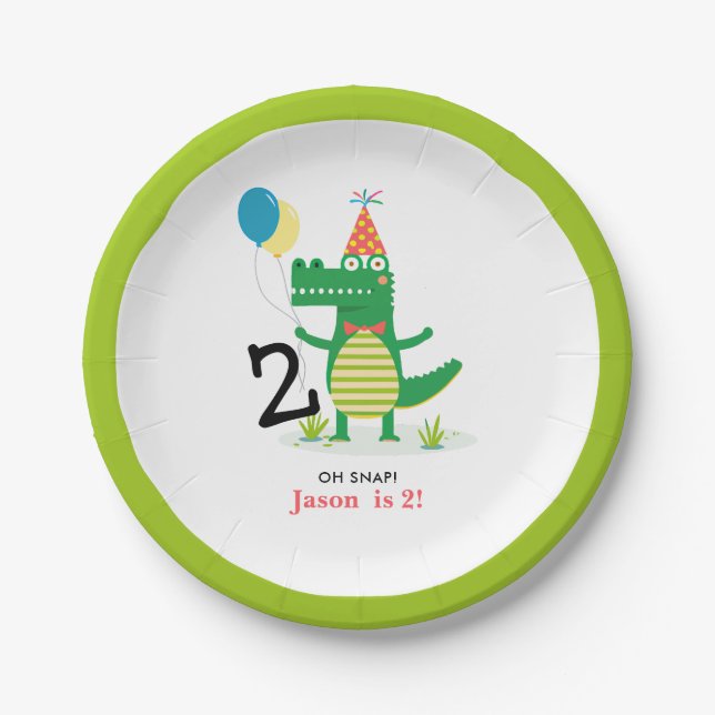 Oh Snap Cute Alligator in Swamp Kids Birthday Paper Plate (Front)