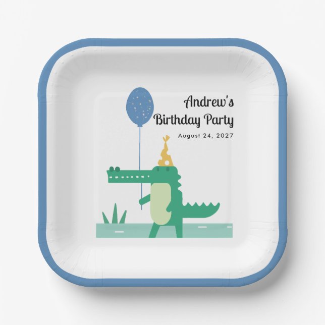 Oh Snap Cute Alligator Kids Birthday Paper Plate (Front)