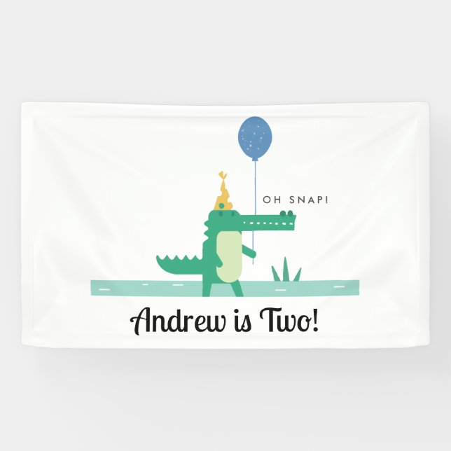 Oh Snap Cute Alligator Kids Birthday Party Banner (Horizontal)