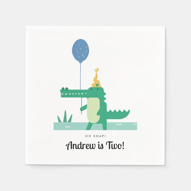 Oh Snap Cute Alligator Kids Birthday Party  Napkin (Front)