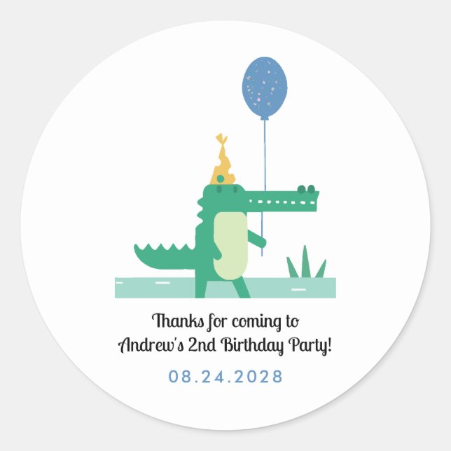 Oh Snap Cute Alligator Kids Birthday Party Thanks Classic Round Sticker (Front)