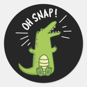 Oh Snap Funny Snapping Crocodile Pun Dark BG Classic Round Sticker