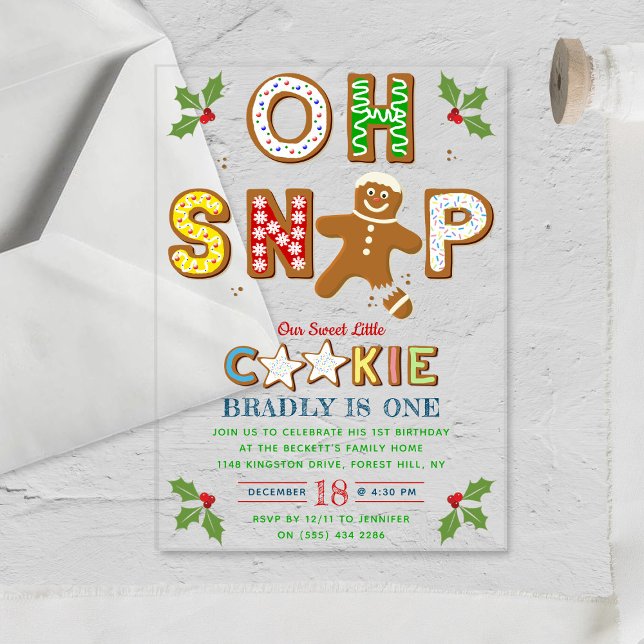 Oh Snap! Gingerbread Cookie Any Age Birthday Acrylic Invitations (Creator Uploaded)
