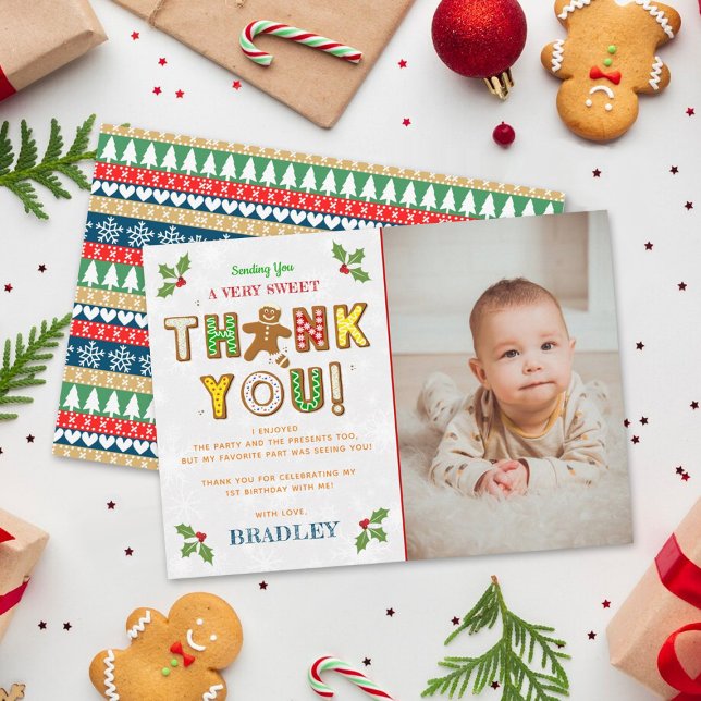 Oh Snap! Gingerbread Cookie Any Age Birthday Photo Thank You Card (Creator Uploaded)