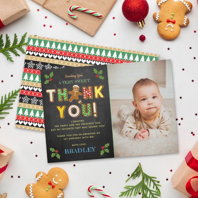 Oh Snap! Gingerbread Cookie Any Age Birthday Photo Thank You Card (Creator Uploaded)