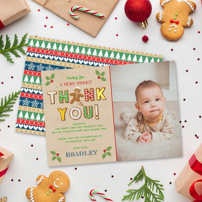 Oh Snap! Gingerbread Cookie Any Age Birthday Photo Thank You Card (Creator Uploaded)