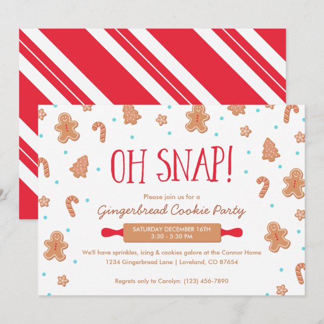 "Oh Snap!" Gingerbread Cookie Christmas Party Invitation (Front/Back)