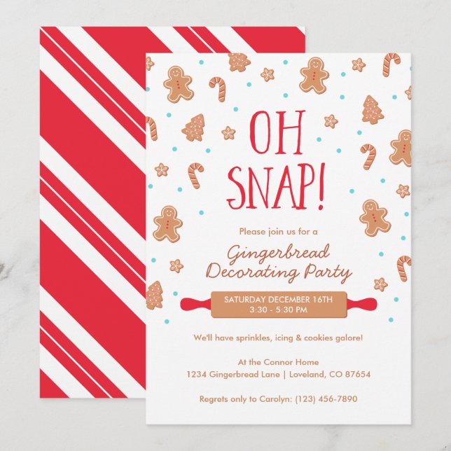"Oh Snap!" Gingerbread Cookie Christmas Party Invitation (Front/Back)