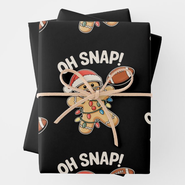 Oh Snap Gingerbread Football Christmas Xmas Sports Wrapping Paper Sheet (In situ)