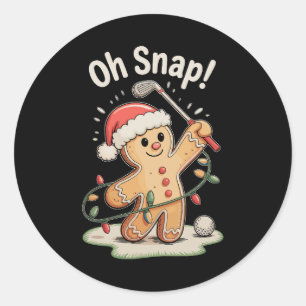 Oh Snap Gingerbread Golf Golfer Golfing Christmas Classic Round Sticker