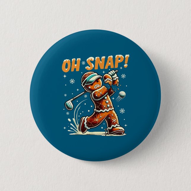 Oh Snap Gingerbread Golfer Golf Christmas Golfing  6 Cm Round Badge (Front)