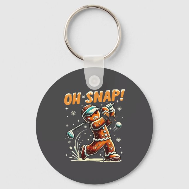 Oh Snap Gingerbread Golfer Golf Christmas Golfing  Key Ring (Front)
