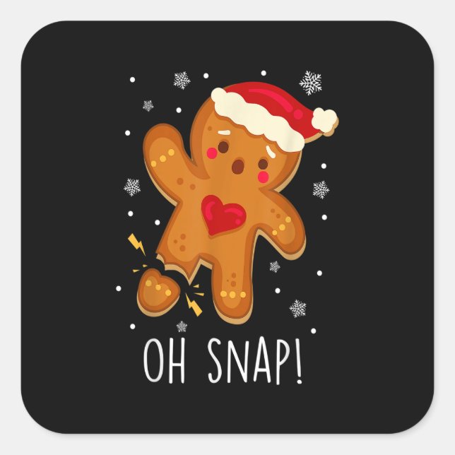 Oh Snap Gingerbread Man Christmas Family Santa Hat Square Sticker (Front)