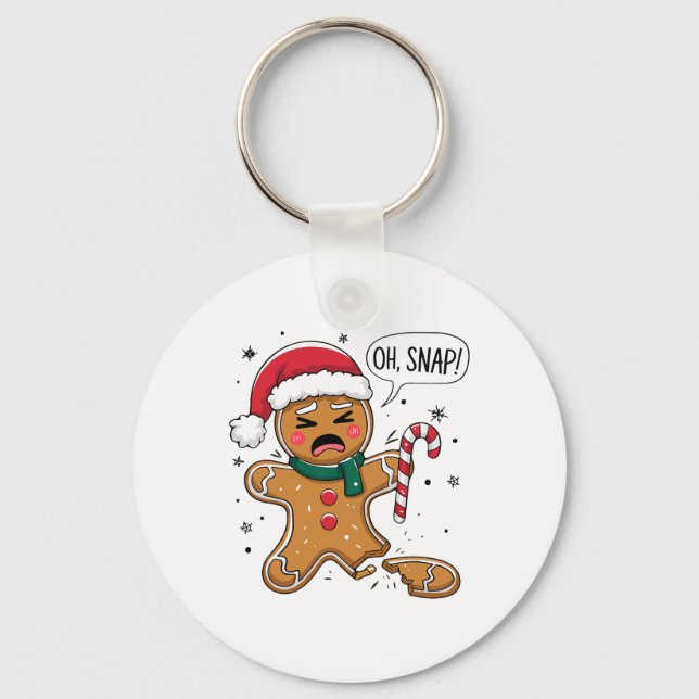 Oh Snap Gingerbread Man Cute Christmas Cookie King Key Ring (Front)