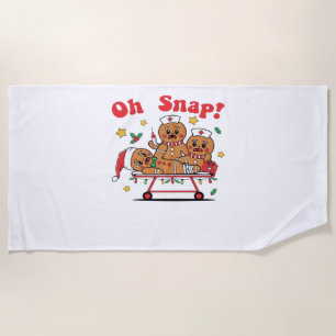 Oh Snap Gingerbread School Nurse Christmas Classic Beach Towel