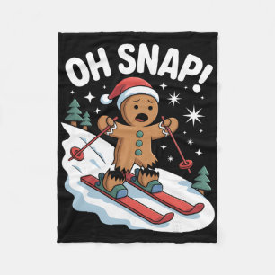Oh Snap Gingerbreadman Skier Christmas Skiing Fleece Blanket