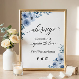 Oh Snap Hashtag Bohemian Dusty Blue Floral Sign