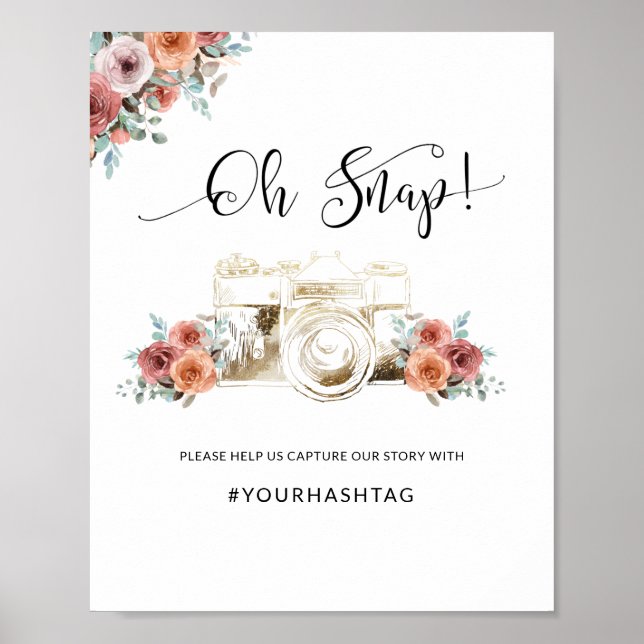 Oh Snap Hashtag, Camera, Ethereal Floral Sign (Front)