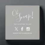 Oh snap hashtag wedding simple text grey white plaque<br><div class="desc">Simple white text with little hearts on grey or your own colour choice wedding social media hashtag plaque. Edit with your own wedding or celebration hashtag. Simple yet modern it is ideal for mono toned weddings or grey and white themed events. Other matching items and colour options available. © Design...</div>