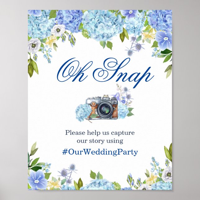 Oh Snap Instagram Sign Blue Hydrangeas Greenery (Front)