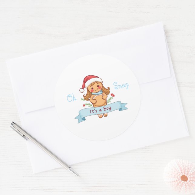 Oh Snap It's a Boy Gingerbread Mum Classic Round Sticker (Envelope)