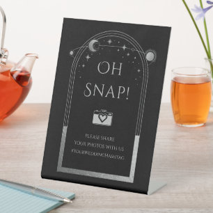 Oh Snap Mystical Black Silver Sun Moon Wedding Pedestal Sign