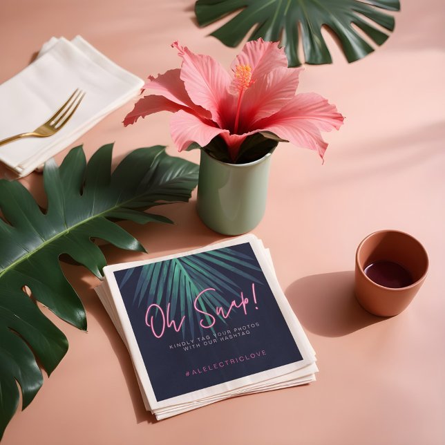 "Oh Snap" Neon Pink Script Tropical Retro Wedding Napkin ("Oh Snap" Neon Pink Script Tropical Retro Wedding Napkins)